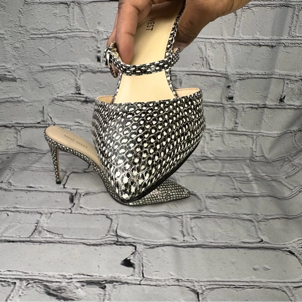 Nine West Snakeskin Black and White Pointed Toe High Heel Mules Size 7